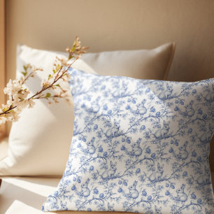 Cojín Decorativo Elegante Conejo Azul Toile Pascua