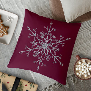 Cojín Decorativo Elegante Copo de Nieve de Fiesta de Burgundy con B