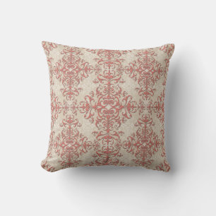 Cojín Decorativo Elegante coral y damasco victoriano de color blanc