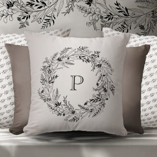 Cojín Decorativo Elegante corona botánica minimalista letra P