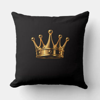 Cojín Decorativo Elegante Corona Dorada 3D sobre Negro