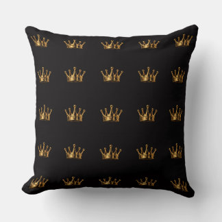 Cojín Decorativo Elegante Corona Dorada 3D sobre Negro