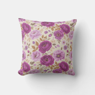 Cojín Decorativo Elegante Cottagecore Floral Púrpura