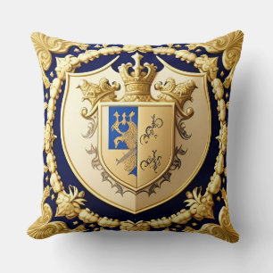 Cojín Decorativo Elegante cresta ornamental dorada con escudo