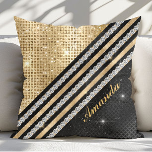 Cojín Decorativo Elegante cristal falso dorado y negro personalizad