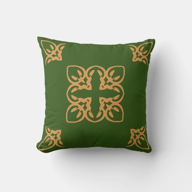 Cojín Decorativo Elegante Cross Damask Motif Green Gold (Anverso)
