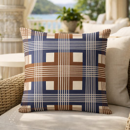 Cojín Decorativo Elegante Cuadro Geométrico Azul Marino Marrón