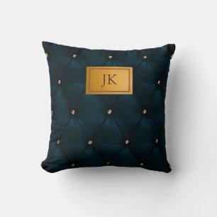 Cojín Decorativo Elegante cuero verde,diamantes,monograma