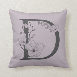 Cojín Decorativo Elegante D Boho Floral Monograma Inicial Lila Gris
