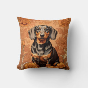 Cojín Decorativo Elegante Dachshund Y Marigoles