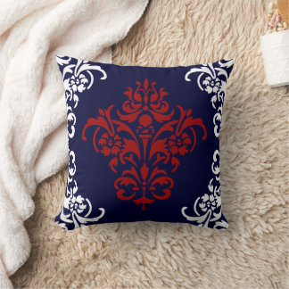 Cojín Decorativo Elegante Damasco blanco y rojo de la Marina