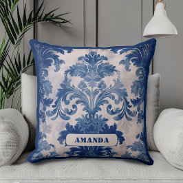 Cojín Decorativo Elegante damasco Blue toile de jouy monograma