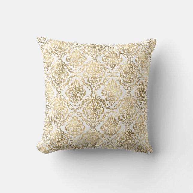 Cojín decorativo elegante de damasco dorado (Anverso)