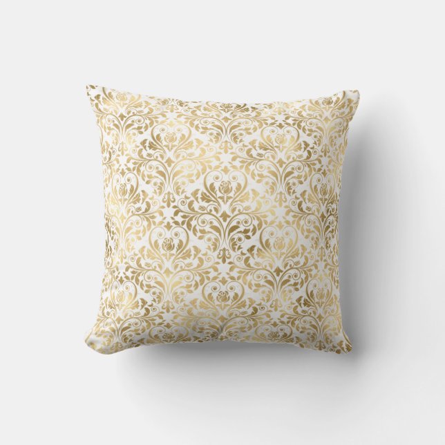 Cojín decorativo elegante de damasco dorado (Anverso)
