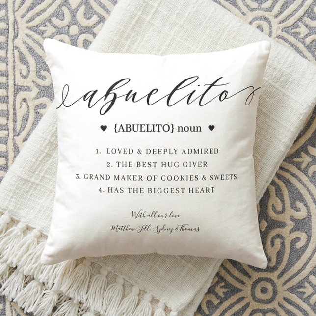 Cojín Decorativo Elegante definición personalizada de Abuela Keepsa (Custom Abuela Definition Mother's Day Keepsake Throw Pillow)
