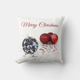 Cojín Decorativo Elegante Diamante y Ornamentos de Navidad Rojo