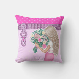 Cojín Decorativo Elegante diseño floral chica y rosa