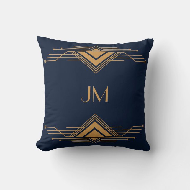 Cojín Decorativo Elegante diseño geométrico dorado Art Deco (Anverso)