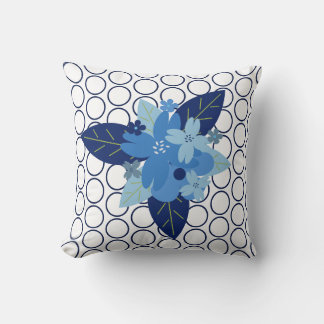 Cojín Decorativo Elegante Diseño Monocromático Azul con Patrona Flo