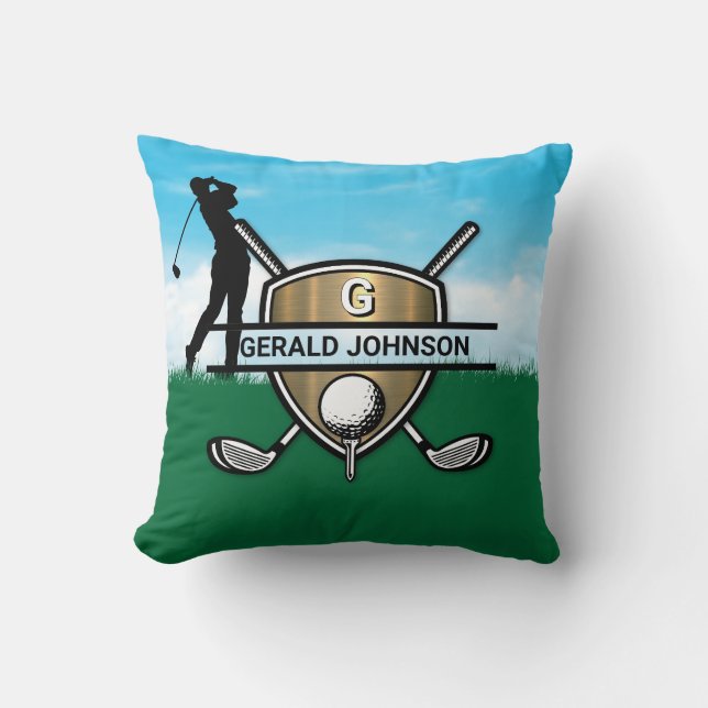 Cojín Decorativo Elegante diseño monograma Personalizado Golfer (Anverso)