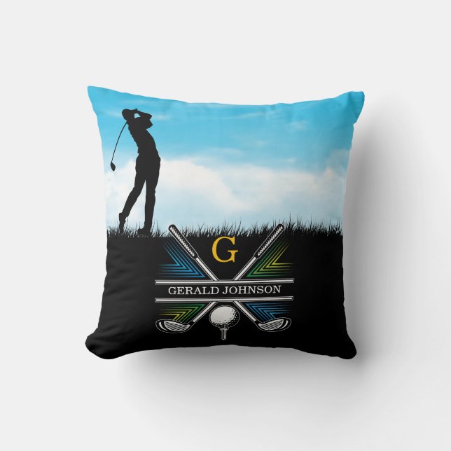 Cojín Decorativo Elegante diseño monograma Personalizado Golfer (Anverso)