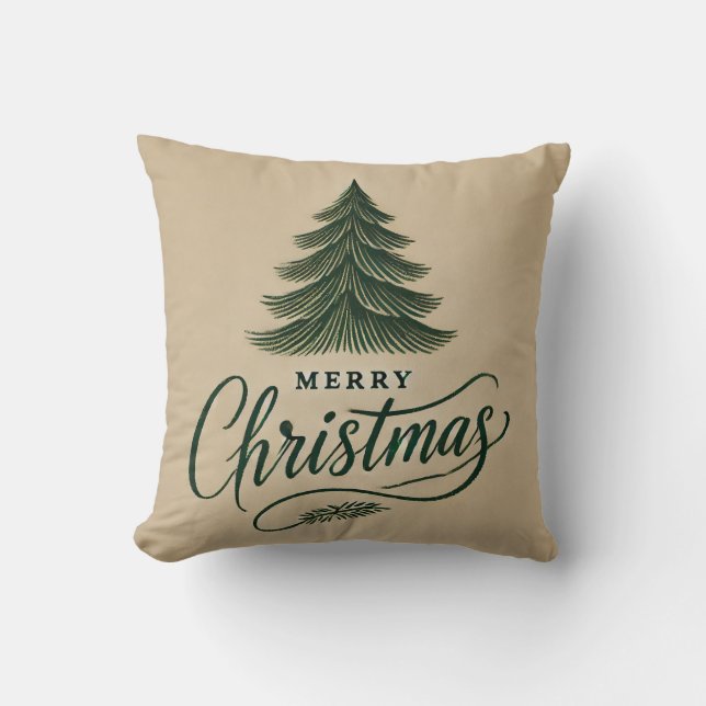 Cojín Decorativo Elegante diseño navideño de Feliz - Árbol A dibuja (Anverso)