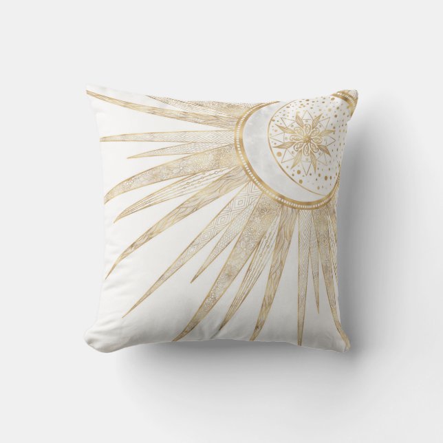 Cojín Decorativo Elegante Doodles dorados Sun Moon Mandala Diseño (Anverso)