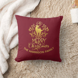 Cojín Decorativo Elegante dorado ciervo Feliz Navidad Rojo