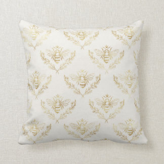 Cojín Decorativo Elegante, dorado en crema, abejas.