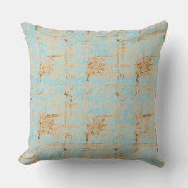 Cojín Decorativo Elegante, dorado patrón abstracto cuadriculado azu