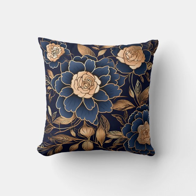 Cojín Decorativo Elegante dorado y azul marino (Anverso)