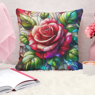 Cojín Decorativo Elegante efecto de vidrio manchado de Rosa
