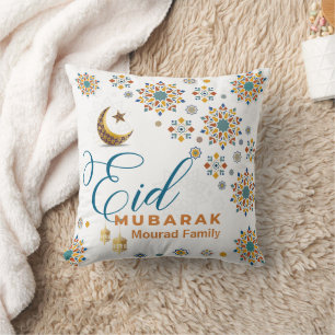 Cojín Decorativo Elegante Eid Mubarak Caligrafía Árabe Luna Estrell