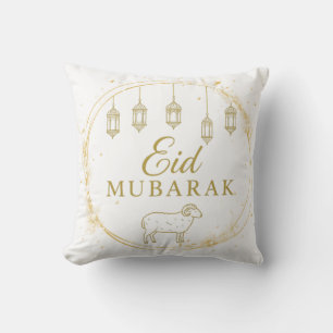 Cojín Decorativo Elegante Eid Mubarak Linterna de Oro y Diseño de O