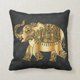 Cojín Decorativo Elegante Elefante De Paisley De Oro, Damasco Negro