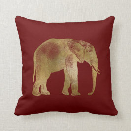 Cojín Decorativo Elegante elefante dorado sobre fondo borgoñés