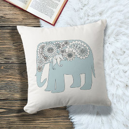 Cojín Decorativo Elegante Elefante Paisley Azul