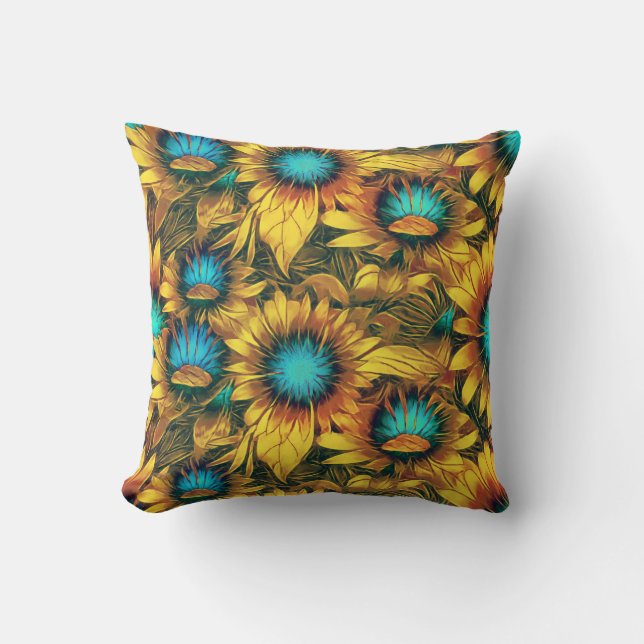 Cojín Decorativo Elegante Elegante Sunflower Amarillo Verde azulado (Anverso)