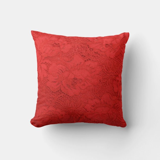 Cojín Decorativo Elegante encaje rojo, textura perfecta (Anverso)