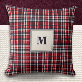 Cojín Decorativo Elegante Estampado de Cuadros Tártan con Monograma