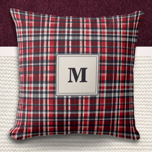 Cojín Decorativo Elegante Estampado de Cuadros Tártan con Monograma
