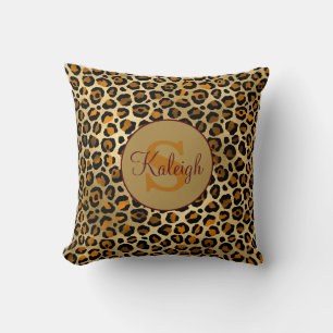 Cojín Decorativo Elegante estampado de guepardo/leopardo con monogr