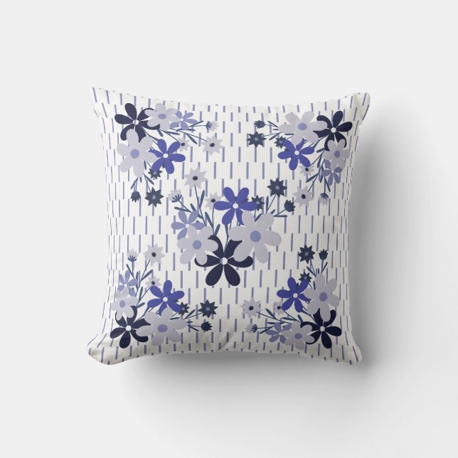 Cojín Decorativo Elegante estampado floral azul violeta (Anverso)