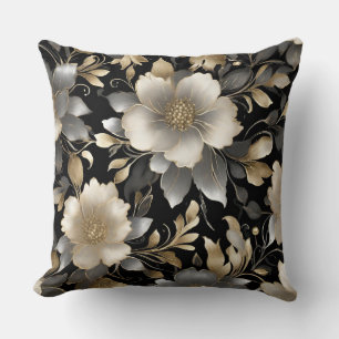 Cojín Decorativo Elegante estampado floral negro gris oro crema osc