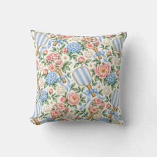 Cojín Decorativo Elegante Estilo Costero Preppy de Pickleball Azul