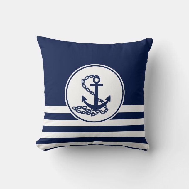 Cojín Decorativo Elegante estilo marítimo blanco y azul (Anverso)