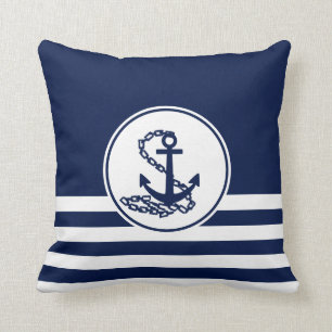 Cojín Decorativo Elegante estilo marítimo blanco y azul