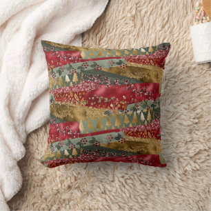 Cojín Decorativo Elegante Estiloso Rojo Verde Brillante Dorado Navi