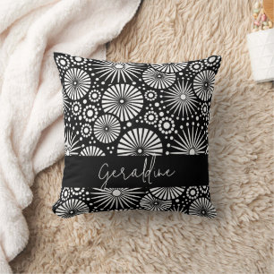 Cojín Decorativo Elegante Estrella Explosiva Geométrica en Blanco y