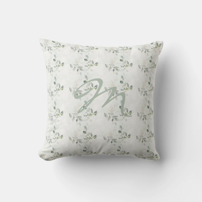Cojín Decorativo Elegante Eucalyptus Greenery Monograma (Anverso)